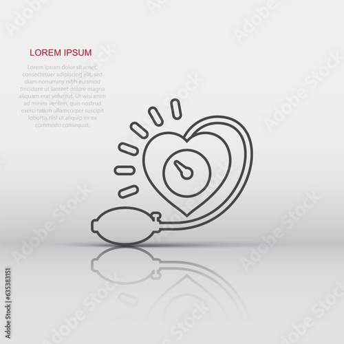 Arterial blood pressure icon in flat style. Heartbeat monitor vector illustration on isolated background. Pulse diagnosis sign business concept.