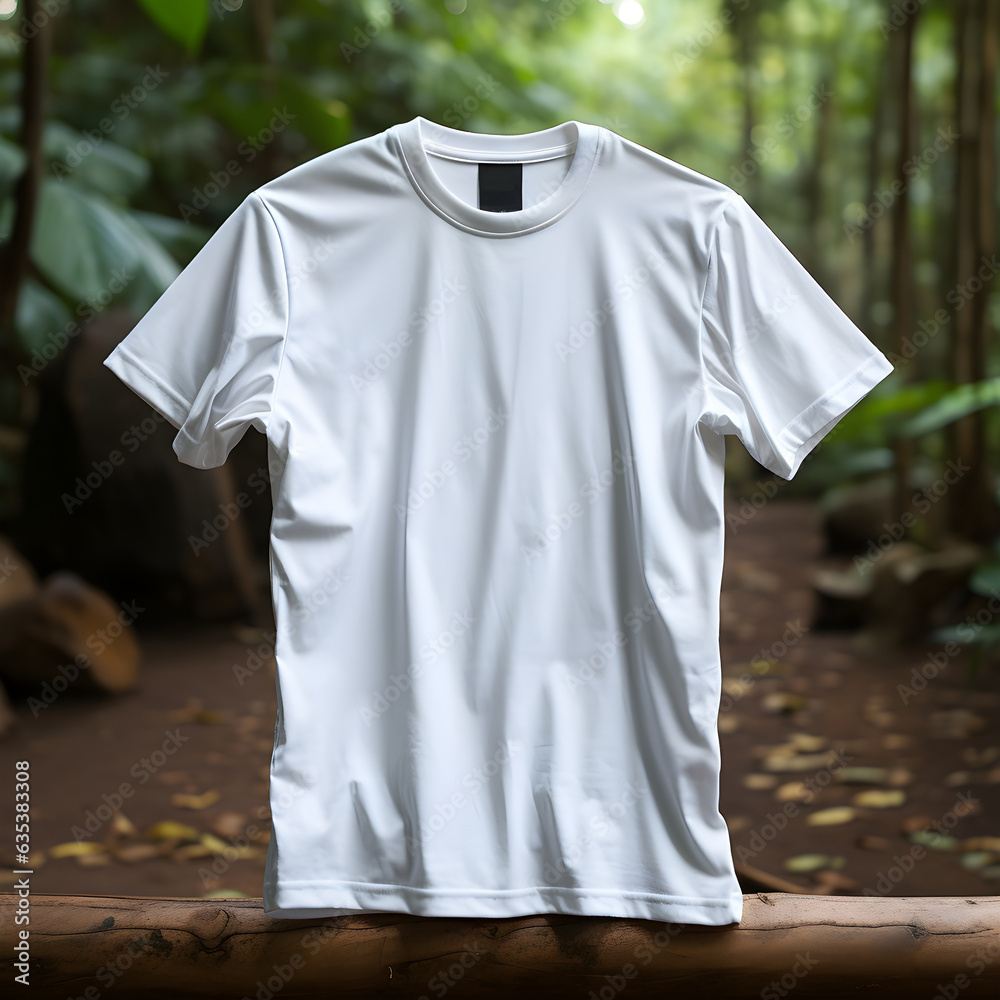 Forest Landscape Background Plain White Tshirt Mockup for Nature Forest Landscape Background Plain White Tshirt Mockup for Nature