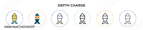 Depth charge icon in filled, thin line, outline and stroke style. Vector illustration of two colored and black depth charge vector icons designs can be used for mobile, ui, web