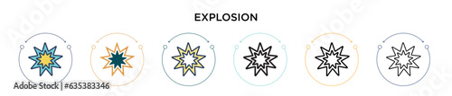 Explosion icon in filled, thin line, outline and stroke style. Vector illustration of two colored and black explosion vector icons designs can be used for mobile, ui, web