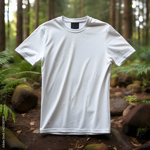 Nature Themed Plain White Tshirt Mockup with Forest Background