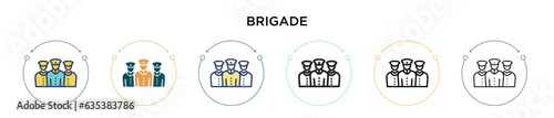 Brigade icon in filled, thin line, outline and stroke style. Vector illustration of two colored and black brigade vector icons designs can be used for mobile, ui, web