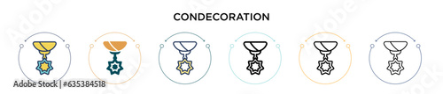 Condecoration icon in filled, thin line, outline and stroke style. Vector illustration of two colored and black condecoration vector icons designs can be used for mobile, ui, web
