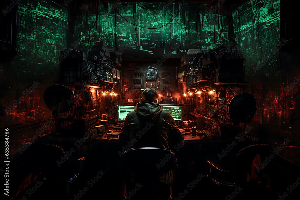 hacker sitting at the computer cyber security and antispyware concept hacker sitting at the computer cyber security and antispyware concept