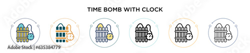 Time bomb with clock icon in filled, thin line, outline and stroke style. Vector illustration of two colored and black time bomb with clock vector icons designs can be used for mobile, ui, web