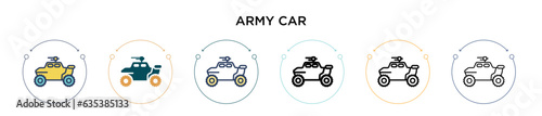 Army car icon in filled, thin line, outline and stroke style. Vector illustration of two colored and black army car vector icons designs can be used for mobile, ui, web