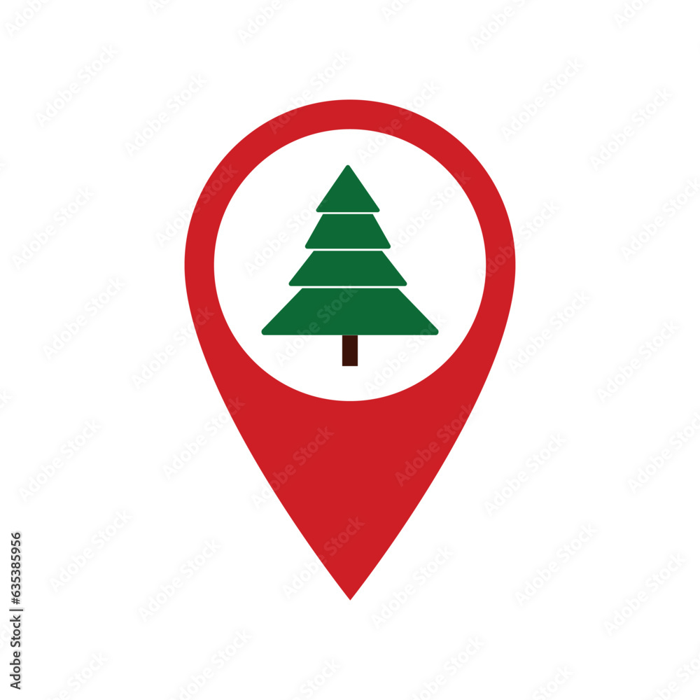 Obraz premium Marker location icon with christmas tree vector