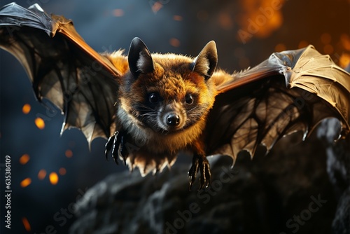 Twilight marvel, hanging flying fox epitomizes the mystical allure of nocturnal creatures Generative AI photo