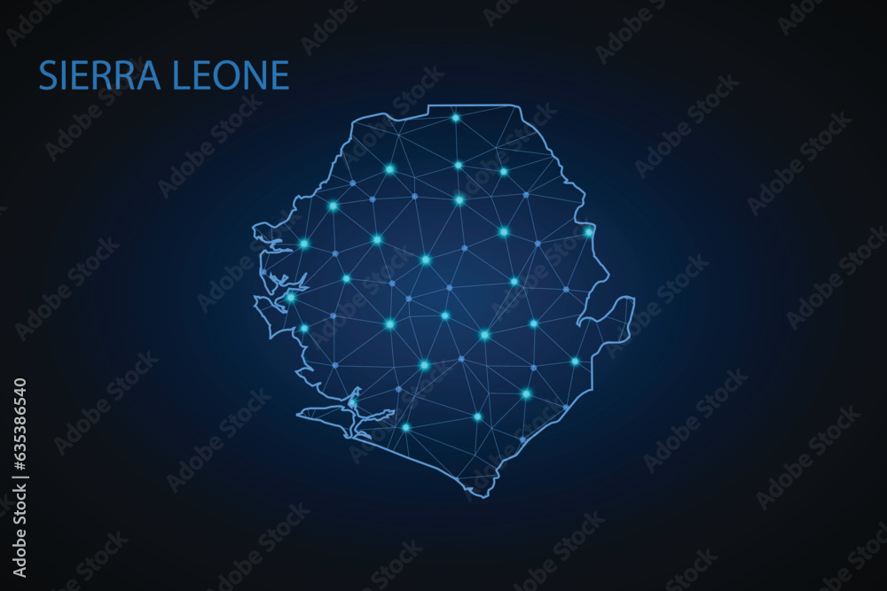 Map of Sierra Leone. Wire frame 3D mesh polygonal network line, design ...