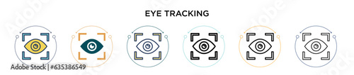 Eye tracking icon in filled, thin line, outline and stroke style. Vector illustration of two colored and black eye tracking vector icons designs can be used for mobile, ui, web