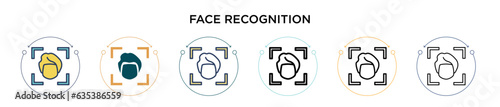 Face recognition icon in filled, thin line, outline and stroke style. Vector illustration of two colored and black face recognition vector icons designs can be used for mobile, ui, web