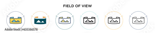 Field of view icon in filled, thin line, outline and stroke style. Vector illustration of two colored and black field of view vector icons designs can be used for mobile, ui, web