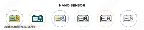 Nano sensor icon in filled, thin line, outline and stroke style. Vector illustration of two colored and black nano sensor vector icons designs can be used for mobile, ui, web