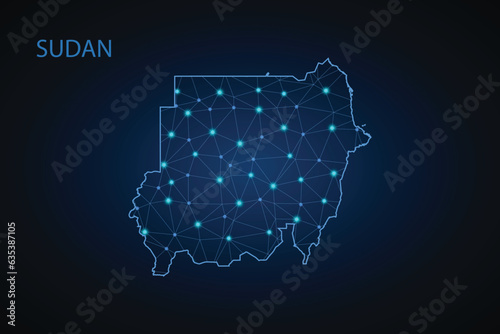 Sudan map polygonal design - blue geometric rumpled triangular low poly style gradient graphic background - Vector