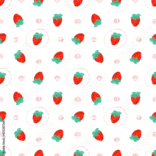 Cute girly strawberry Seamless pattern. Spring summer strawberries wallpaper. White background.