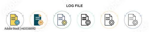 Log file icon in filled, thin line, outline and stroke style. Vector illustration of two colored and black log file vector icons designs can be used for mobile, ui, web
