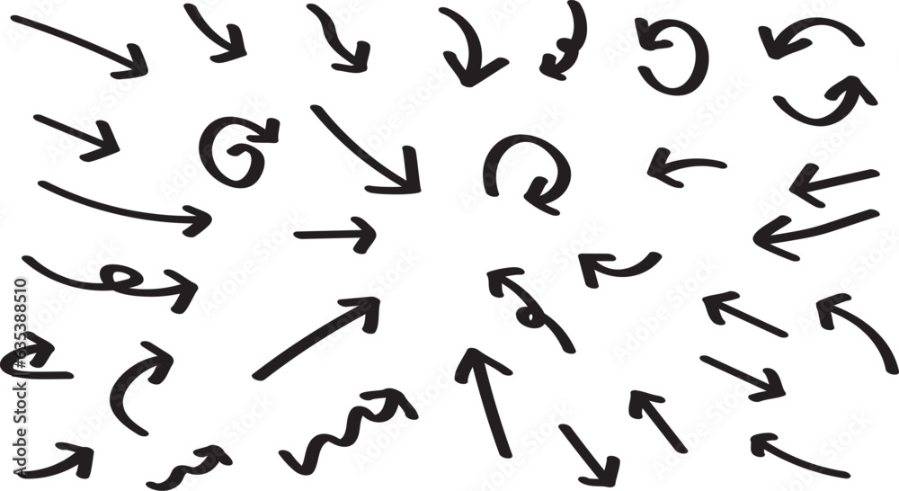 black hand drawn arrow set.Collection of hand drawn isolated arrows.doodle arrows.. black hand drawn arrow set.Collection of hand drawn isolated arrows.doodle arrows..