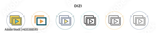 Dizi icon in filled, thin line, outline and stroke style. Vector illustration of two colored and black dizi vector icons designs can be used for mobile, ui, web photo