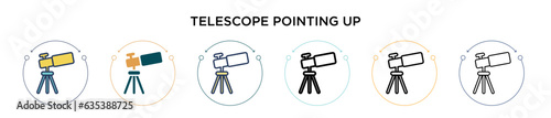 Telescope pointing up icon in filled, thin line, outline and stroke style. Vector illustration of two colored and black telescope pointing up vector icons designs can be used for mobile, ui, web