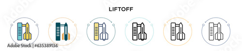 Liftoff icon in filled, thin line, outline and stroke style. Vector illustration of two colored and black liftoff vector icons designs can be used for mobile, ui, web