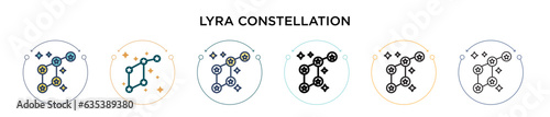 Lyra constellation icon in filled, thin line, outline and stroke style. Vector illustration of two colored and black lyra constellation vector icons designs can be used for mobile, ui, web