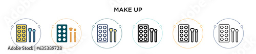 Make up icon in filled, thin line, outline and stroke style. Vector illustration of two colored and black make up vector icons designs can be used for mobile, ui, web
