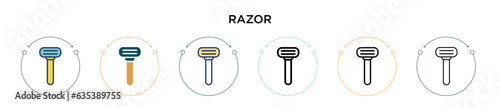 Razor icon in filled, thin line, outline and stroke style. Vector illustration of two colored and black razor vector icons designs can be used for mobile, ui, web