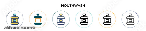 Mouthwash icon in filled, thin line, outline and stroke style. Vector illustration of two colored and black mouthwash vector icons designs can be used for mobile, ui, web