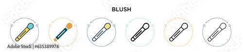 Blush icon in filled, thin line, outline and stroke style. Vector illustration of two colored and black blush vector icons designs can be used for mobile, ui, web