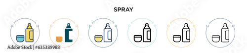 Spray icon in filled, thin line, outline and stroke style. Vector illustration of two colored and black spray vector icons designs can be used for mobile, ui, web