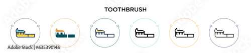 Toothbrush icon in filled, thin line, outline and stroke style. Vector illustration of two colored and black toothbrush vector icons designs can be used for mobile, ui, web