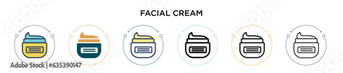 Facial cream icon in filled, thin line, outline and stroke style. Vector illustration of two colored and black facial cream vector icons designs can be used for mobile, ui, web