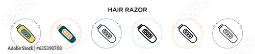 Hair razor icon in filled, thin line, outline and stroke style. Vector illustration of two colored and black hair razor vector icons designs can be used for mobile, ui, web