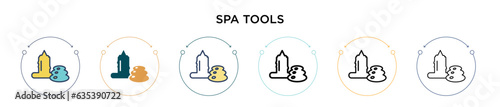 Spa tools icon in filled, thin line, outline and stroke style. Vector illustration of two colored and black spa tools vector icons designs can be used for mobile, ui, web