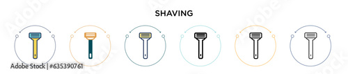 Shaving icon in filled, thin line, outline and stroke style. Vector illustration of two colored and black shaving vector icons designs can be used for mobile, ui, web