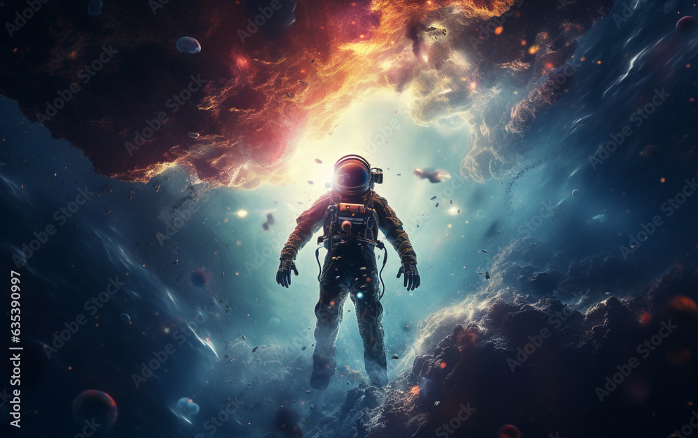 An astronaut swimming through a nebula in space + space, astronaut, dreamlike, symbolism An astronaut swimming through a nebula in space + space, astronaut, dreamlike, symbolism