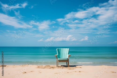 Concept of beach vacation with a chair and blue sky  Generative Ai