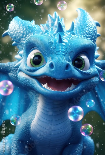 fantasy dragon with bubbles in the background.