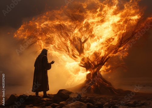Moses standing in front of a burning bush Fototapet