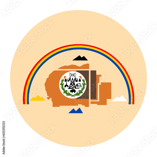 Circle badge Navajo Indian flag vector illustration isolated on white background. Symbol of native people in America. Button Navajo Nation roundel emblem. Reservation in Southwestern United States. 