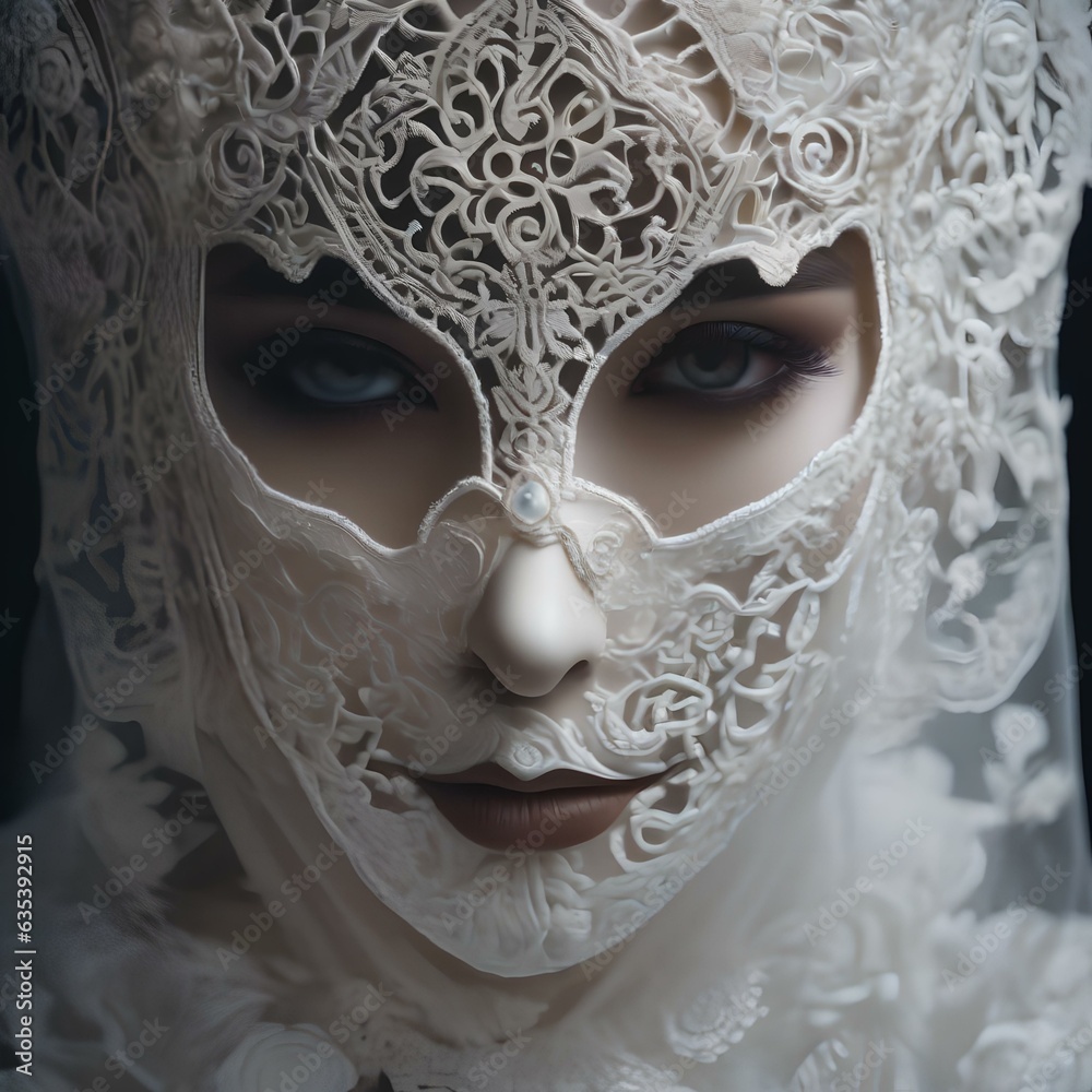 A portrait of a person with a mask crafted from delicate lace and moonlit shadows, evoking an air of mystery2