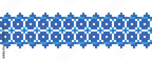 Ukrainian ornament in blue colors. Ukrainian geometric vector ornament, border, pattern. Pixel art, traditional embroidery vyshyvanka, cross stitch