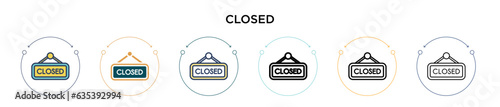 Closed sign icon in filled, thin line, outline and stroke style. Vector illustration of two colored and black closed sign vector icons designs can be used for mobile, ui, web