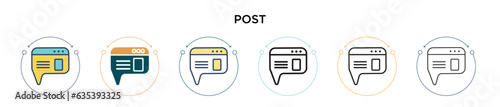 Post icon in filled, thin line, outline and stroke style. Vector illustration of two colored and black post vector icons designs can be used for mobile, ui, web