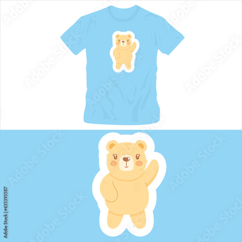 Graphic t shirt design of sky blue shirt with cute bears illustration editable template