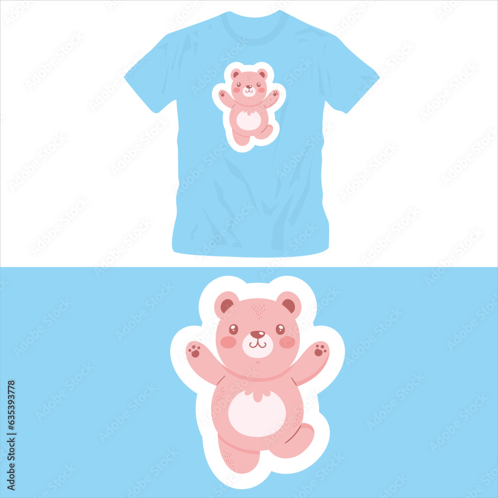 Graphic t shirt design of sky blue shirt with cute bears illustration editable template