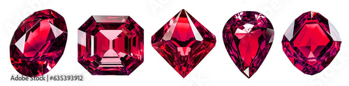 set of isolated illustrations red ruby gem crystals. Created with Generative AI photo