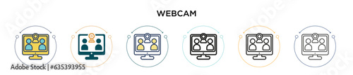 Webcam icon in filled, thin line, outline and stroke style. Vector illustration of two colored and black webcam vector icons designs can be used for mobile, ui, web