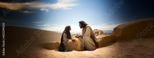 Leinwand Poster Jesus Christ is talking to a woman