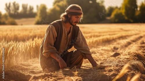 Harvest time. The reaper collects wheat and weeds. The photo can be used to illustrate the gospel parables
